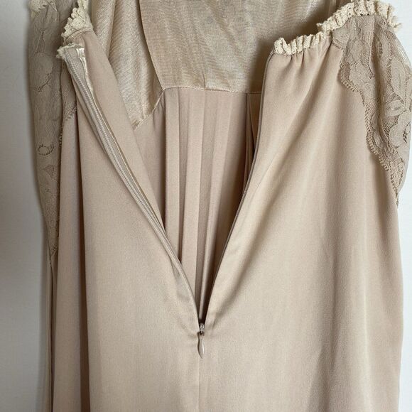 Fairy Goddess Dress Fairytale Ethereal Gown Tan Pleated Bows Romantic Small Midi - Picture 4 of 16